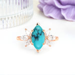 Large Marquise Center Solitaire Symmetric Three Marquise Cut Side PetalTurquoise Engagement Ring - Additional view