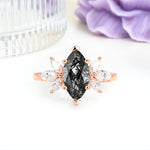 Large Marquise Center Solitaire Symmetric Three Marquise Cut Side PetalBlack Rutilated Quartz Engagement Ring - Additional view