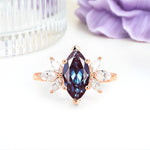 Large Marquise Center Solitaire Symmetric Three Marquise Cut Side PetalAlexandrite Engagement Ring - Additional view