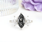 Large Marquise Center Solitaire Symmetric Three Marquise Cut Side PetalBlack Rutilated Quartz Engagement Ring - Additional view
