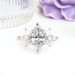 Large Marquise Center Solitaire Symmetric Three Marquise Cut Side PetalLab Diamond Engagement Ring - Additional view