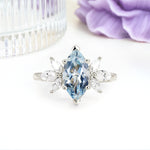 Large Marquise Center Solitaire Symmetric Three Marquise Cut Side PetalAquamarine Engagement Ring - Additional view