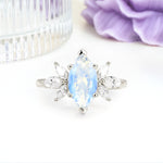 Large Marquise Center Solitaire Symmetric Three Marquise Cut Side PetalMoonstone Engagement Ring - Additional view