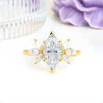 Large Marquise Center Solitaire Symmetric Three Marquise Cut Side PetalMoissanite Engagement Ring - Additional view