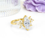 Large Marquise Center Solitaire Symmetric Three Marquise Cut Side PetalMoissanite Engagement Ring - Additional view