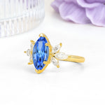 Large Marquise Center Solitaire Symmetric Three Marquise Cut Side PetalSapphire Engagement Ring - Additional view