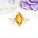 Large Marquise Center Solitaire Symmetric Three Marquise Cut Side PetalCitrine Engagement Ring - Additional view