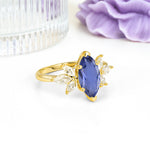 Large Marquise Center Solitaire Symmetric Three Marquise Cut Side PetalTanzanite Engagement Ring - Additional view