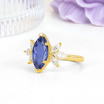 Large Marquise Center Solitaire Symmetric Three Marquise Cut Side PetalTanzanite Engagement Ring - Additional view
