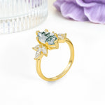 Large Marquise Center Solitaire Symmetric Three Marquise Cut Side PetalMoss Agate Engagement Ring - Additional view