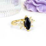 Large Marquise Center Solitaire Symmetric Three Marquise Cut Side PetalBlack Onyx Engagement Ring - Additional view