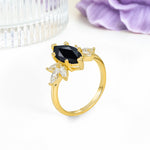 Large Marquise Center Solitaire Symmetric Three Marquise Cut Side PetalBlack Onyx Engagement Ring - Additional view
