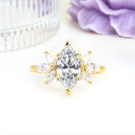 Large Marquise Center Solitaire Symmetric Three Marquise Cut Side PetalLab Diamond Engagement Ring - Additional view
