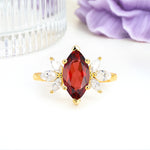 Large Marquise Center Solitaire Symmetric Three Marquise Cut Side PetalGarnet Engagement Ring - Additional view