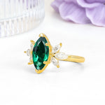 Large Marquise Center Solitaire Symmetric Three Marquise Cut Side PetalEmerald Engagement Ring - Additional view