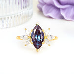 Large Marquise Center Solitaire Symmetric Three Marquise Cut Side PetalAlexandrite Engagement Ring - Additional view