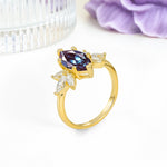Large Marquise Center Solitaire Symmetric Three Marquise Cut Side PetalAlexandrite Engagement Ring - Additional view