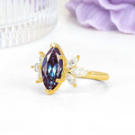 Large Marquise Center Solitaire Symmetric Three Marquise Cut Side PetalAlexandrite Engagement Ring - Additional view