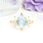 Large Marquise Center Solitaire Symmetric Three Marquise Cut Side PetalMoonstone Engagement Ring - Additional view
