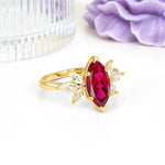 Large Marquise Center Solitaire Symmetric Three Marquise Cut Side PetalRuby Engagement Ring - Additional view