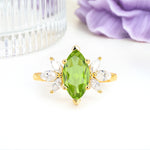 Large Marquise Center Solitaire Symmetric Three Marquise Cut Side PetalPeridot Engagement Ring - Additional view