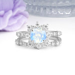 Rainbow Flash Floral Halo Twisted Arm Mini Accent Round Cut Moonstone Bridal Ring Set - Additional view