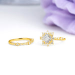 Rainbow Flash Floral Halo Twisted Arm Mini Accent Round Cut Moissanite Bridal Ring Set - Additional view