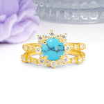 Rainbow Flash Floral Halo Twisted Arm Mini Accent Round Cut Turquoise Bridal Ring Set - Additional view