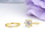 Rainbow Flash Floral Halo Twisted Arm Mini Accent Round Cut Lab Diamond Bridal Ring Set - Additional view