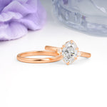 Clean Line Two Piece Oval Cut Main Stone Dual Side Accent Daily Wear Moissanite Bridal Ring Set - Additional view