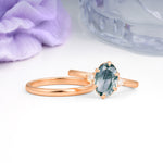 Clean Line Two Piece Oval Cut Main Stone Dual Side Accent Daily Wear Moss Agate Bridal Ring Set - Additional view
