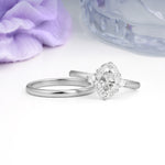 Clean Line Two Piece Oval Cut Main Stone Dual Side Accent Daily Wear Moissanite Bridal Ring Set - Additional view