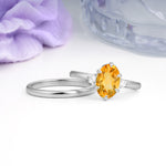 Clean Line Two Piece Oval Cut Main Stone Dual Side Accent Daily Wear Citrine Bridal Ring Set - Additional view