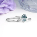 Clean Line Two Piece Oval Cut Main Stone Dual Side Accent Daily Wear Moss Agate Bridal Ring Set - Additional view