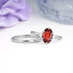Clean Line Two Piece Oval Cut Main Stone Dual Side Accent Daily Wear Garnet Bridal Ring Set - Additional view