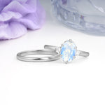 Clean Line Two Piece Oval Cut Main Stone Dual Side Accent Daily Wear Moonstone Bridal Ring Set - Additional view