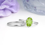 Clean Line Two Piece Oval Cut Main Stone Dual Side Accent Daily Wear Peridot Bridal Ring Set - Additional view