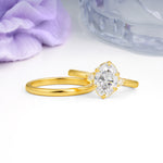 Clean Line Two Piece Oval Cut Main Stone Dual Side Accent Daily Wear Moissanite Bridal Ring Set - Additional view