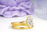 Clean Line Two Piece Oval Cut Main Stone Dual Side Accent Daily Wear Moissanite Bridal Ring Set - Additional view