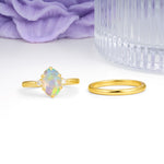 Clean Line Two Piece Oval Cut Main Stone Dual Side Accent Daily Wear Fire Opal Bridal Ring Set - Additional view