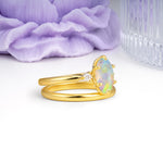 Clean Line Two Piece Oval Cut Main Stone Dual Side Accent Daily Wear Fire Opal Bridal Ring Set - Additional view