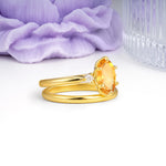 Clean Line Two Piece Oval Cut Main Stone Dual Side Accent Daily Wear Citrine Bridal Ring Set - Additional view