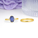 Clean Line Two Piece Oval Cut Main Stone Dual Side Accent Daily Wear Tanzanite Bridal Ring Set - Additional view