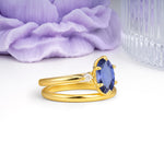 Clean Line Two Piece Oval Cut Main Stone Dual Side Accent Daily Wear Tanzanite Bridal Ring Set - Additional view