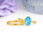 Clean Line Two Piece Oval Cut Main Stone Dual Side Accent Daily Wear Turquoise Bridal Ring Set - Additional view