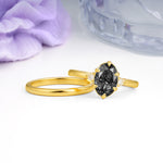 Clean Line Two Piece Oval Cut Main Stone Dual Side Accent Daily Wear Black Rutilated Quartz Bridal Ring Set - Additional view