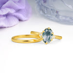 Clean Line Two Piece Oval Cut Main Stone Dual Side Accent Daily Wear Moss Agate Bridal Ring Set - Additional view