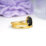 Clean Line Two Piece Oval Cut Main Stone Dual Side Accent Daily Wear Black Onyx Bridal Ring Set - Additional view