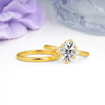 Clean Line Two Piece Oval Cut Main Stone Dual Side Accent Daily Wear Lab Diamond Bridal Ring Set - Additional view