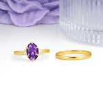 Clean Line Two Piece Oval Cut Main Stone Dual Side Accent Daily Wear Amethyst Bridal Ring Set - Additional view